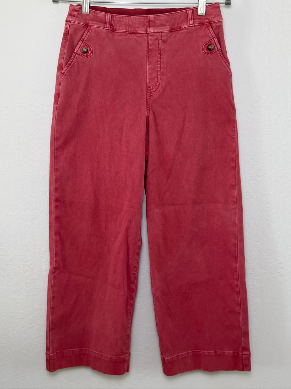 SPANX Stretch Twill Red Berry High Waist Cropped Leg Pants Size Large